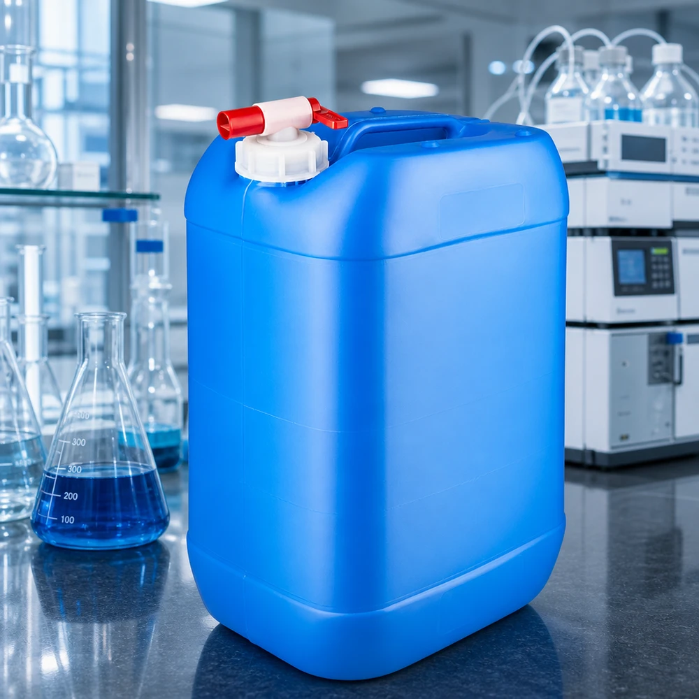 Stapelbarer Kunststoffkanister 25 Liter mit Auslaufhahn für Chemikalien Wasser und Laborbedarf