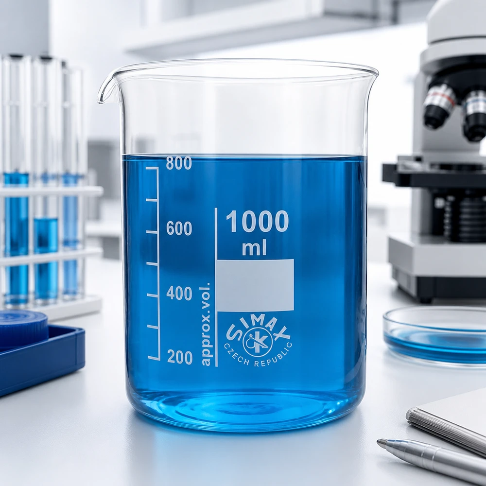 Bicchiere 1000ml in vetro borosilicato, forma bassa Bicchiere da laboratorio da 1000 ml in vetro borosilicato di colore blu per esperimenti e analisi chimiche