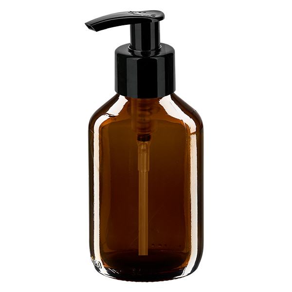 150ml Medizinflasche braun, mit Dispenserpumpe schwarz ApoGlas