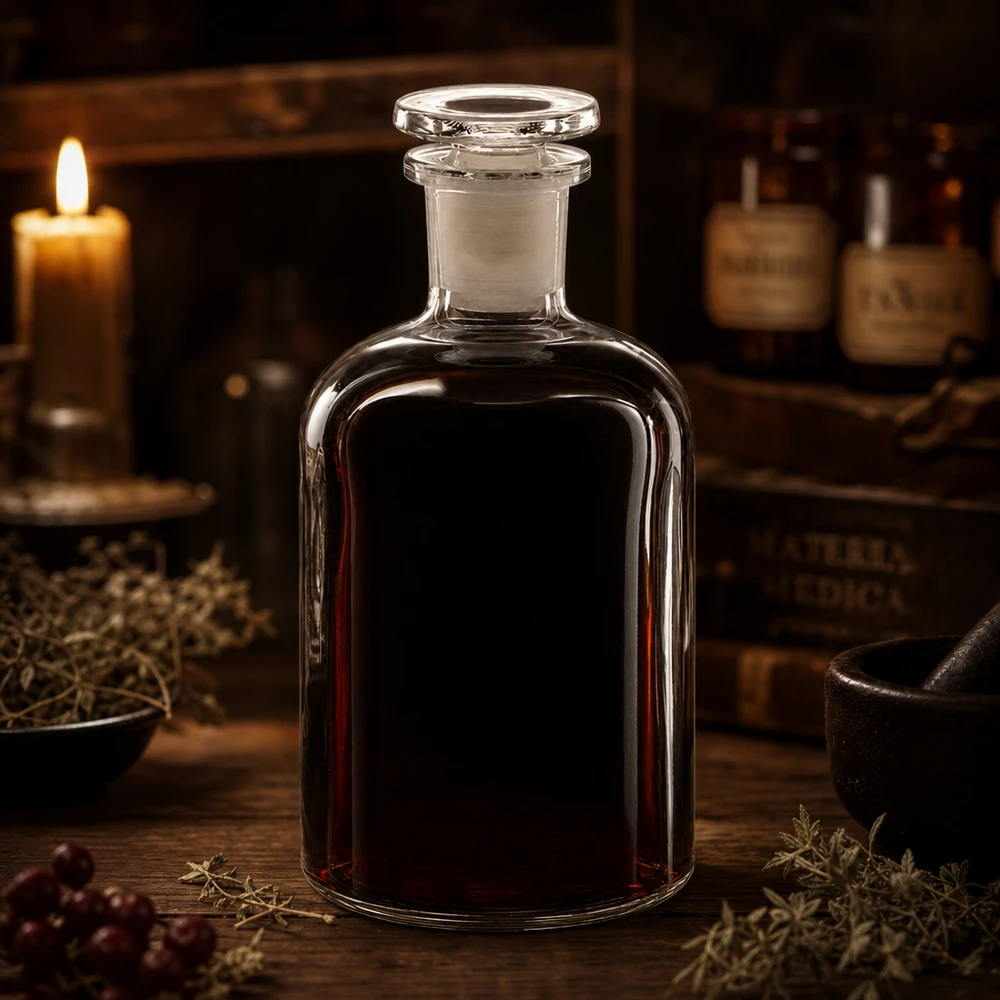 Flacon de pharmacie ancien de 250 ml en verre transparent avec bouchon en verre, pour teintures et élixirs