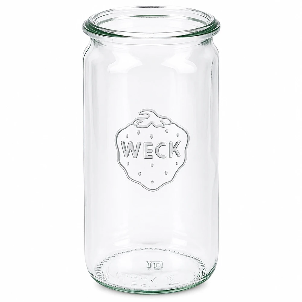 Barattolo di vetro cilindrico WECK RR60 da 340 ml Vaso cilindrico WECK 340ml RR60 vaso per conserve trasparente con logo WECK per conserve e stoccaggio