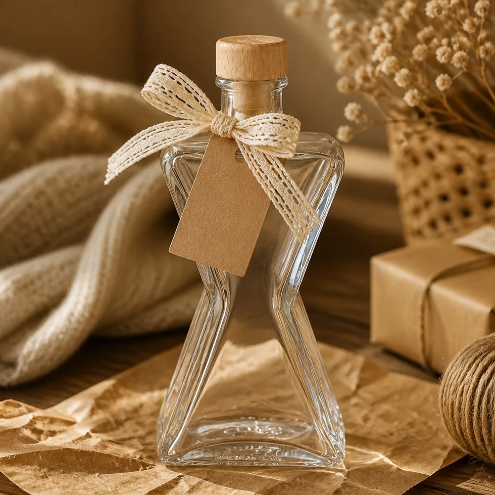 Bottiglia in vetro da 200 ml Star con tappo in sughero con impugnatura in legno UNiTWIST®