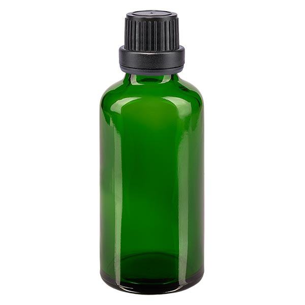 Bottiglia da farmacia verde da 50 ml. SV OV nero/11mm ApoGlas Bottiglia da farmacia verde da 50 ml. SV OV nero/11mm ApoGlas
