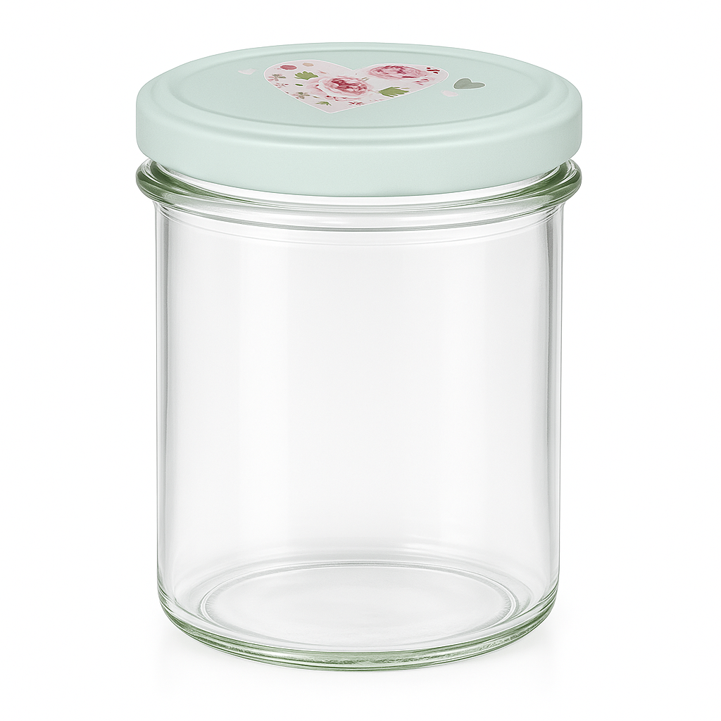 Bicchieri da 350 ml + coperchio BasicSeal cuore menta UNiTWIST Sturzglas 350ml mit mintgrünem BasicSeal Deckel und Herzmotiv, leeres Einmachglas für Marmelade und Vorratshaltung