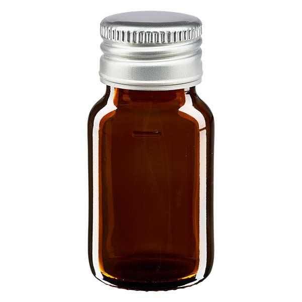 30ml Medizinflasche braun, mit Verschluss silber Aluminium ApoGlas