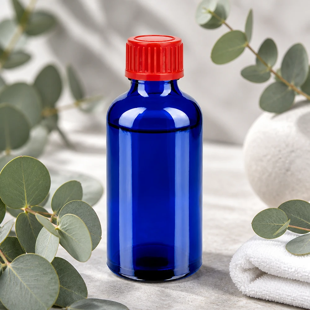 Flacone per farmaci da 50 ml della serie BlueLine con design ergonomico e tappo a prova di perdite