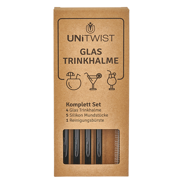 Glas Trinkhalm Set schwarz mit Softtips UNiTWIST