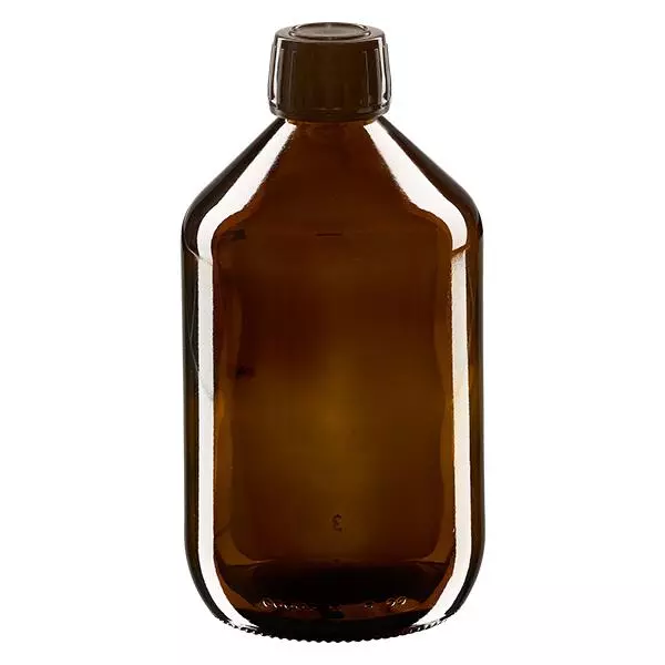 Flacone per medicinali da 500 ml marrone, tappo marrone con chiusura antimanomissione