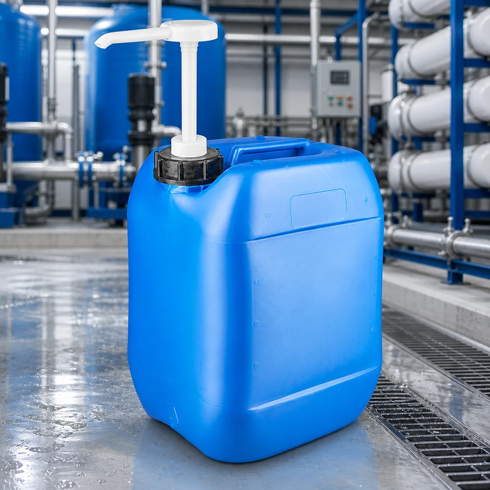 Kanister 10 Liter blau mit Dosierpumpe Blauer Kanister mit Dosierpumpe für Chemikalien und Reinigungsmittel im gewerblichen Einsatz