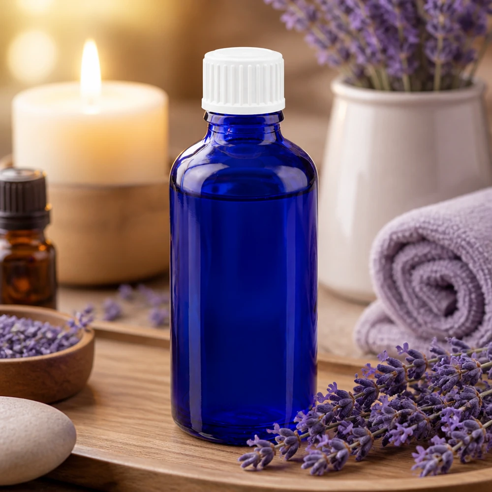 Apothekerflasche 50ml Kobaltblau weißer Schraubverschluss SV STD Wellness Anwendung