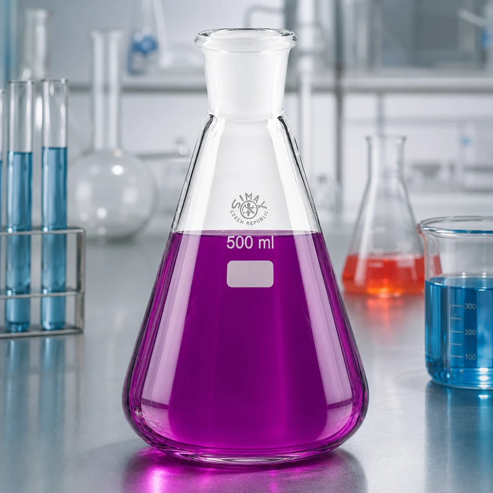 Pallone professionale in vetro da 500 ml con tappo in vetro smerigliato per processi di laboratorio sicuri