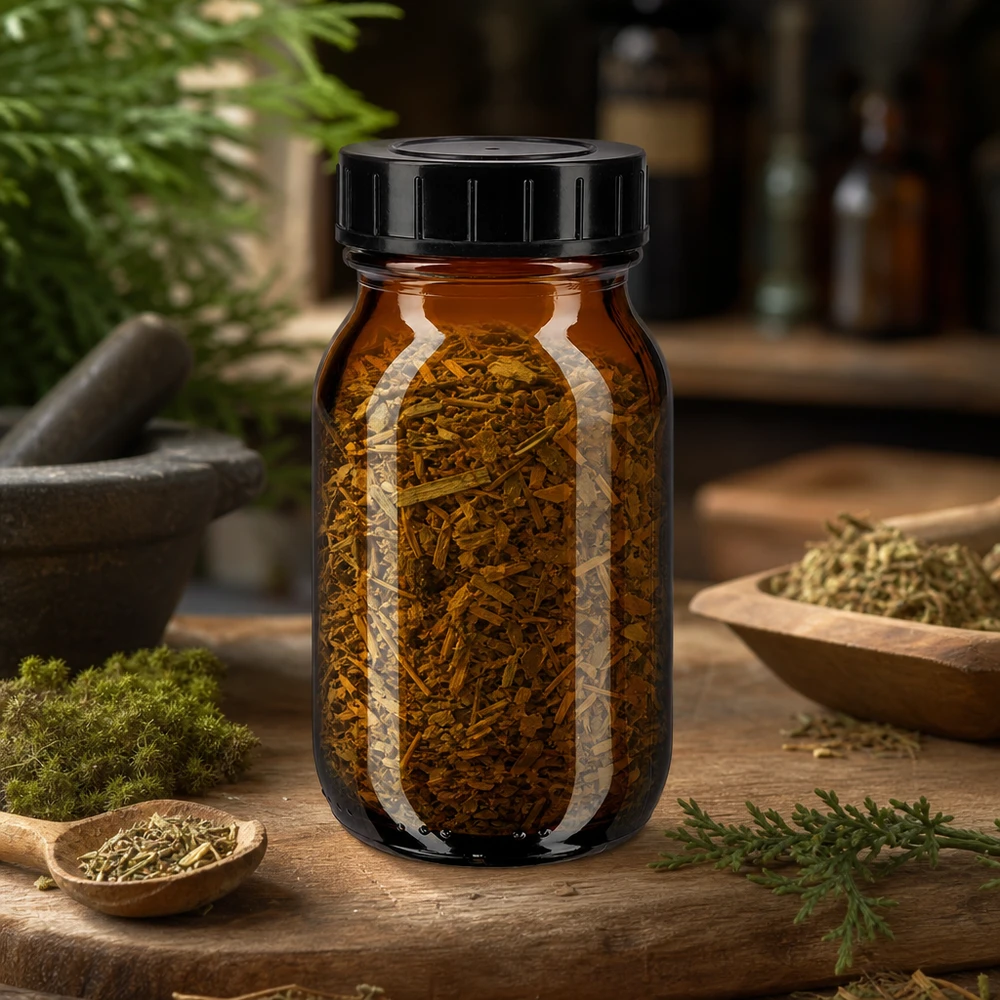 Bottiglia a collo largo da 100 ml in vetro ambrato con tappo a vite Bottiglia compatta da 100 ml in vetro ambrato con ampia apertura e tappo nero per un facile riempimento