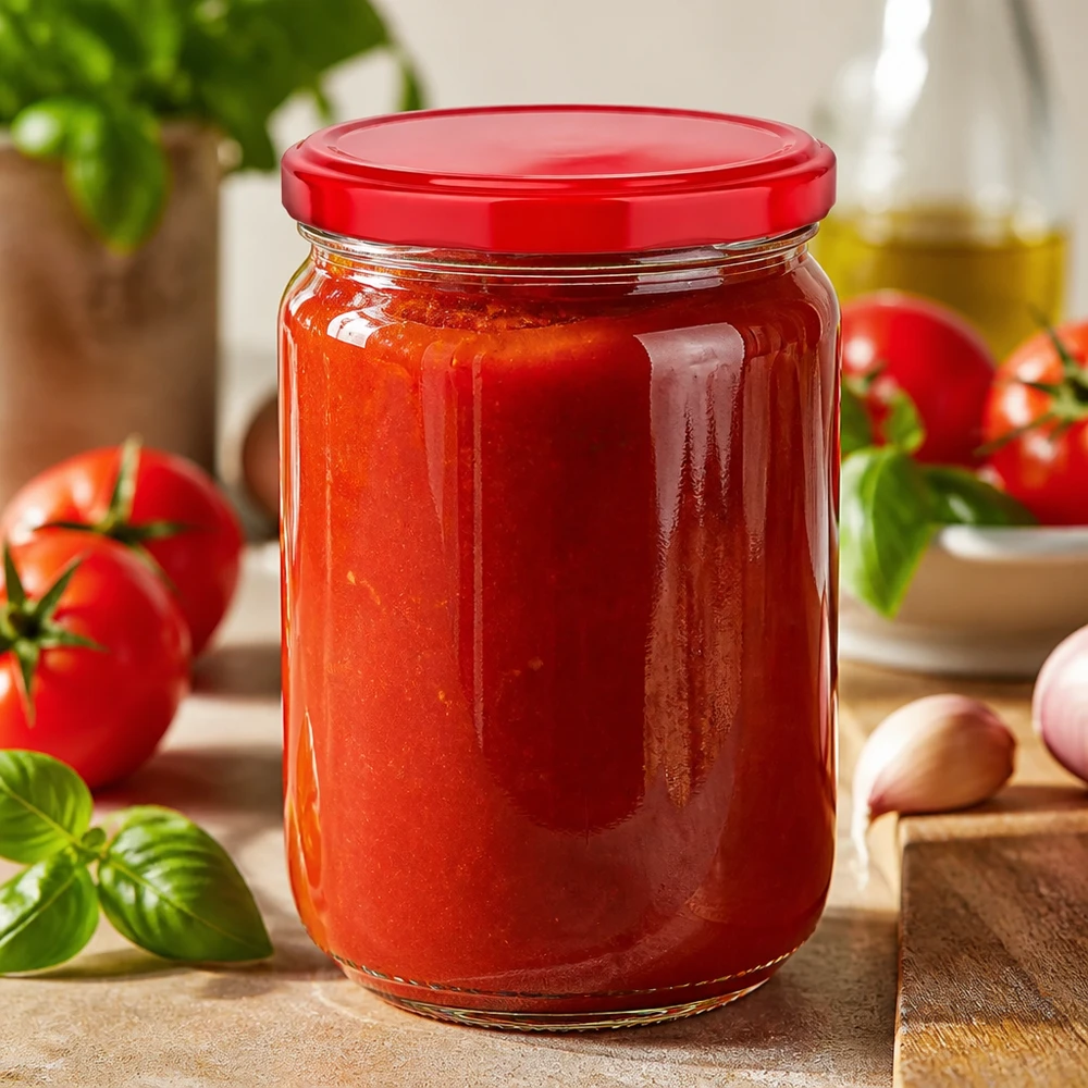 555ml Rundglas + BasicSeal Deckel rot UNiTWIST Hausgemachte Tomatensauce eingemacht im 555ml Rundglas UNiTWIST mit sicherem Twist-Off Verschluss