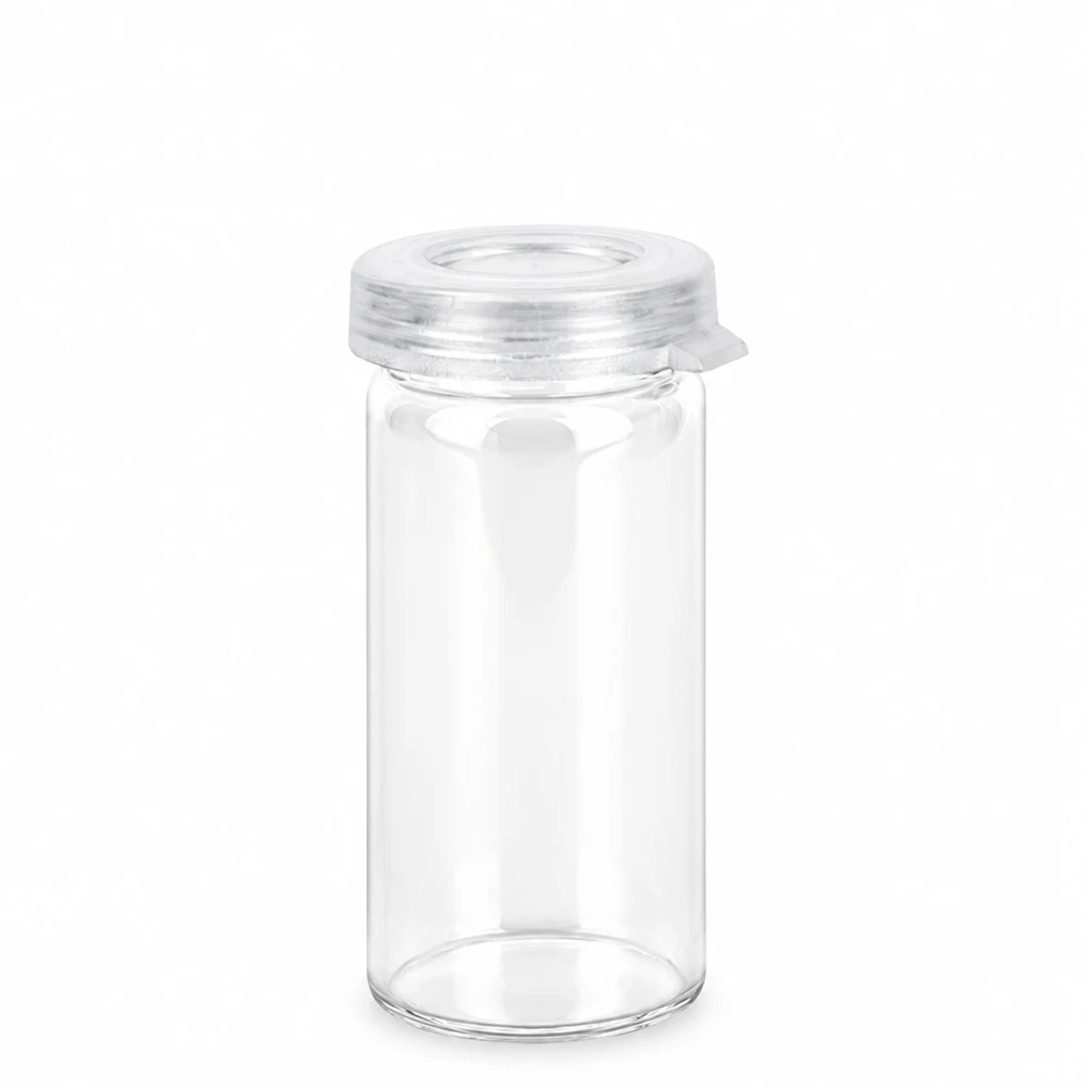 Pot à comprimés 5 ml en verre clair, avec bouchon à déclic Petit flacon en verre à bord roulé, transparent, de 5 ml, avec un bouchon à encliqueter transparent pour comprimés