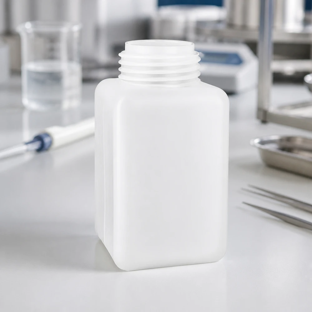 Flacon à produits chimiques 1000 ml à col étroit, PEHD couleur naturelle, avec bouchon GL 32 Flacon en polyéthylène haute densité de 1 000 ml, à col étroit, de couleur naturelle, pour un stockage en toute sécurité en salle blanche