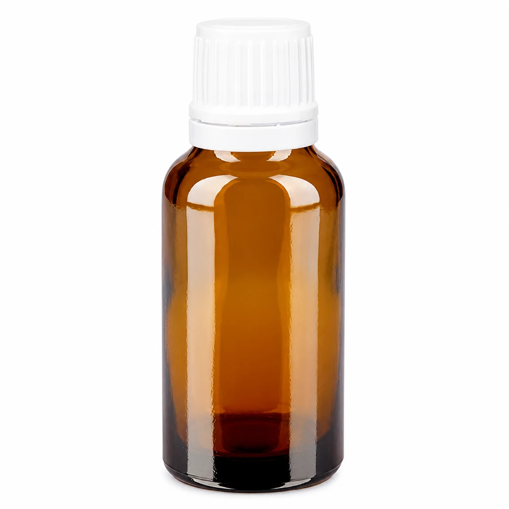 Apothekenflasche braun 20ml Schraubverschluss weiß Originalitätsverschluss Zylindrische braune Apothekerflasche 20ml Glas mit weißem Kunststoffverschluss SV OV