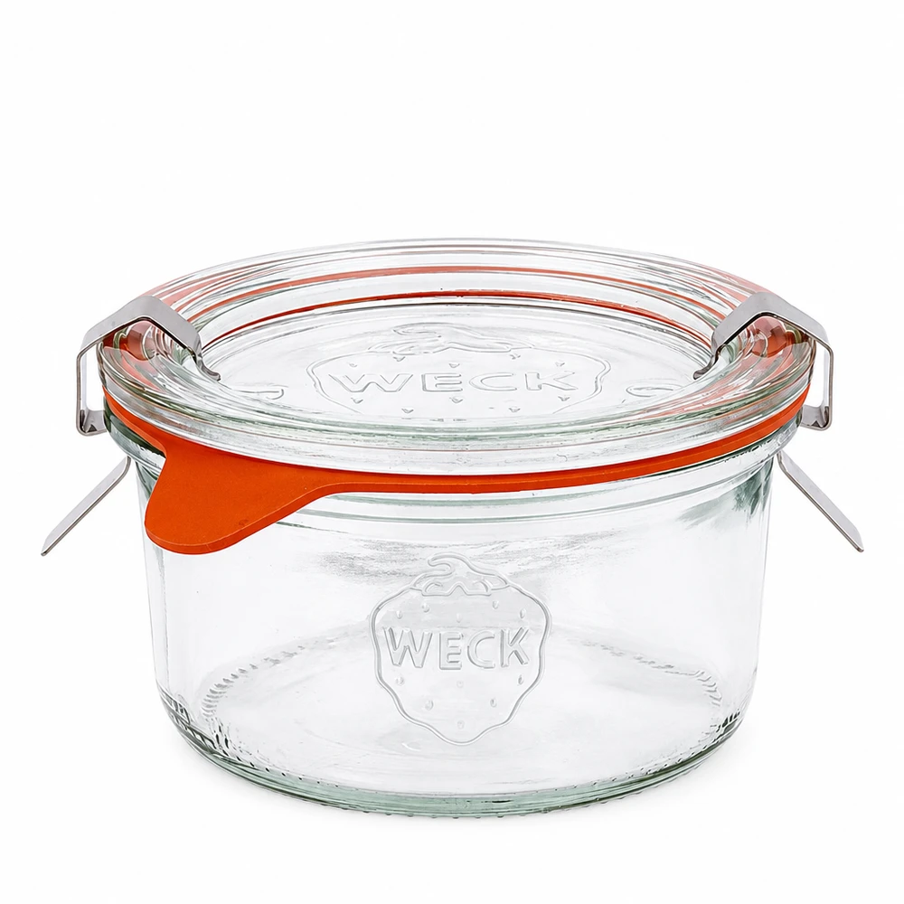 Bicchieri da 165 ml completi WECK RR80 Vaso da 165 ml WECK RR80 con coperchio in vetro e anello di gomma arancione, vaso per conserve con tappo girevole per le conserve