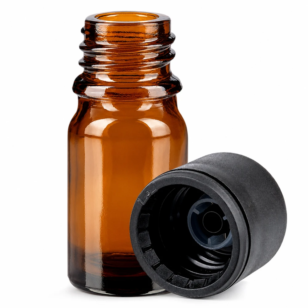 Flacon de 5ml 6mm SV noir STD BrownLine UT18/5 Bouteille d'aromathérapie de 5ml en verre brun avec bouchon de sécurité enfant ouverture 6mm