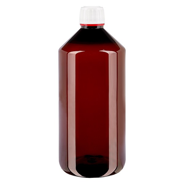 PET Flasche 1000ml mit weiß/rotem Verschluss Originalitätsverschluss