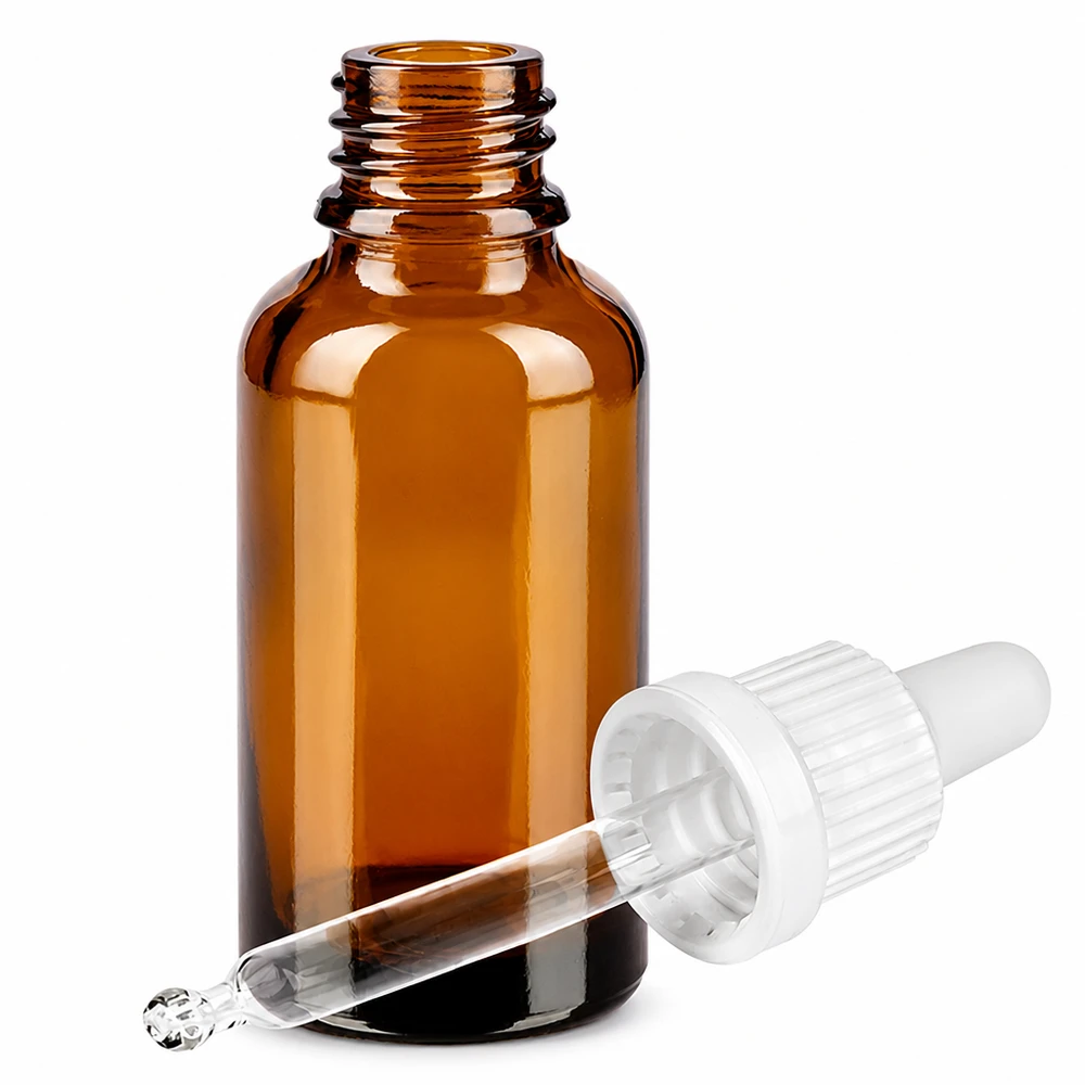 30ml Pipettenflasche weiß Originalitätsverschluss BrownLine UT18/30 30ml Laborflasche aus braunem Glas mit präzisem Pipettenverschluss für Tinkturen