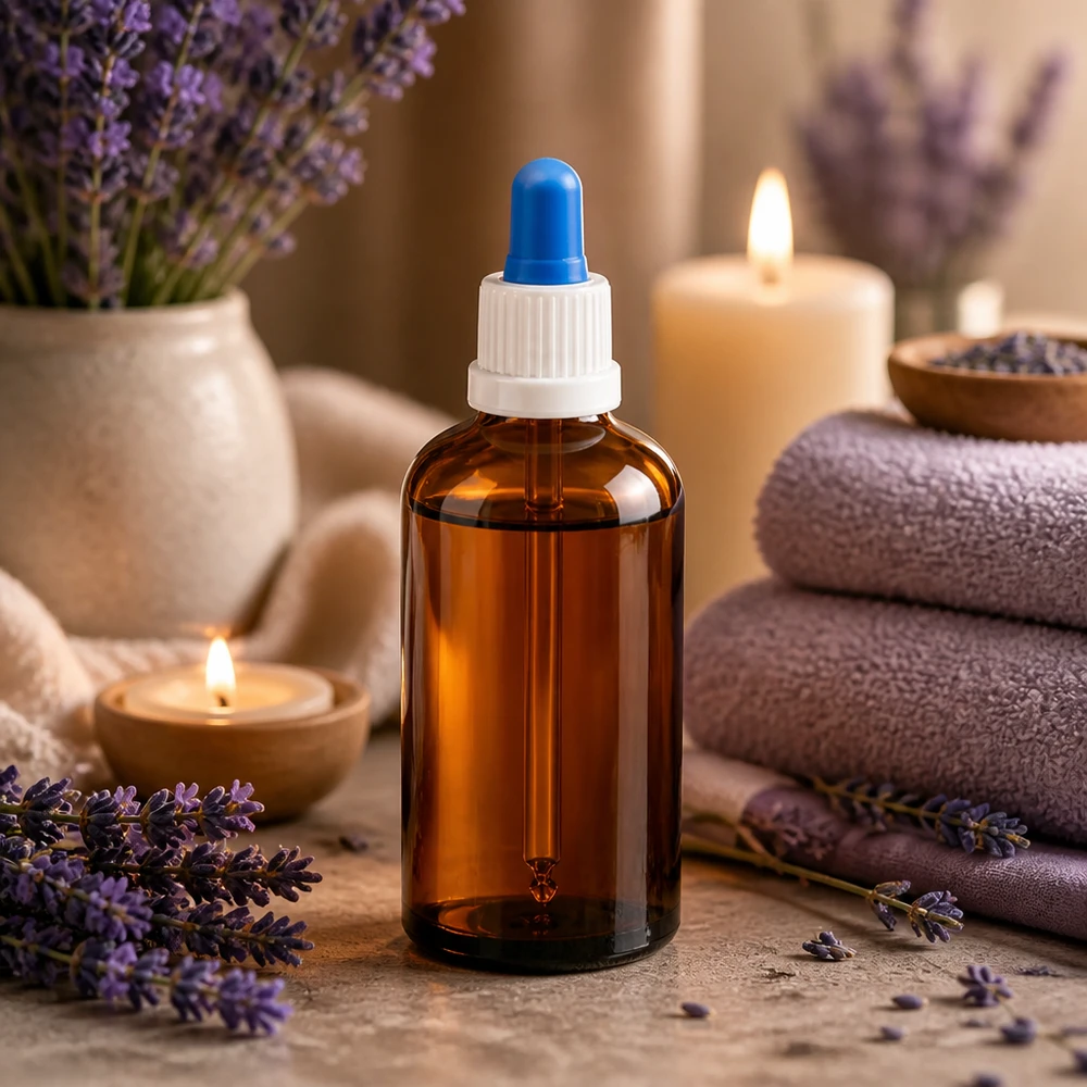 Flacone in vetro ambrato da 100 ml con pipetta blu ideale per cosmetici fai da te e prodotti naturali