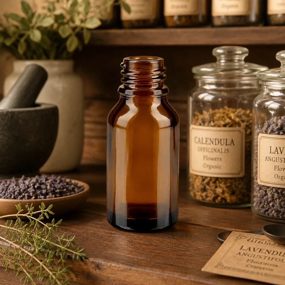 Flacone farmaceutico marrone da 15 ml ApoGlas Bottiglia da 15ml in ApoGlas marrone in autentico barattolo da erboristeria con calendula lavanda e piante officinali