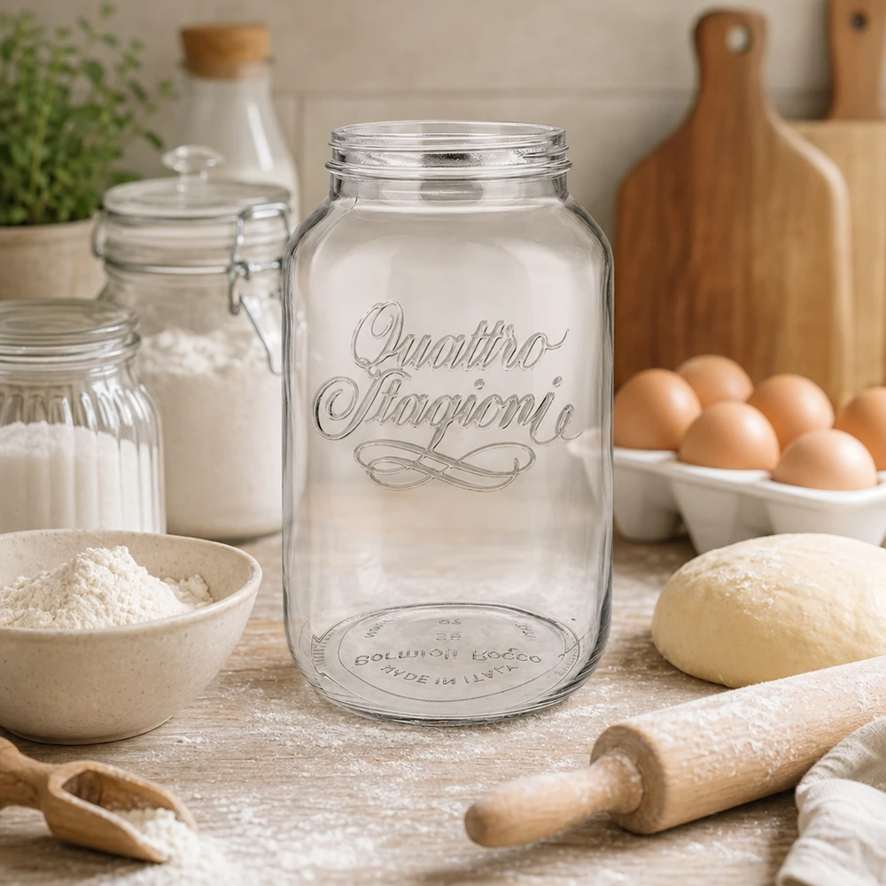 3800ml Rundglas "Quattro Stagioni" QS110mm 3800ml Quattro Stagioni Haushaltsglas in rustikaler Küche mit Backzutaten, perfekt für Vorratshaltung und Dekoration