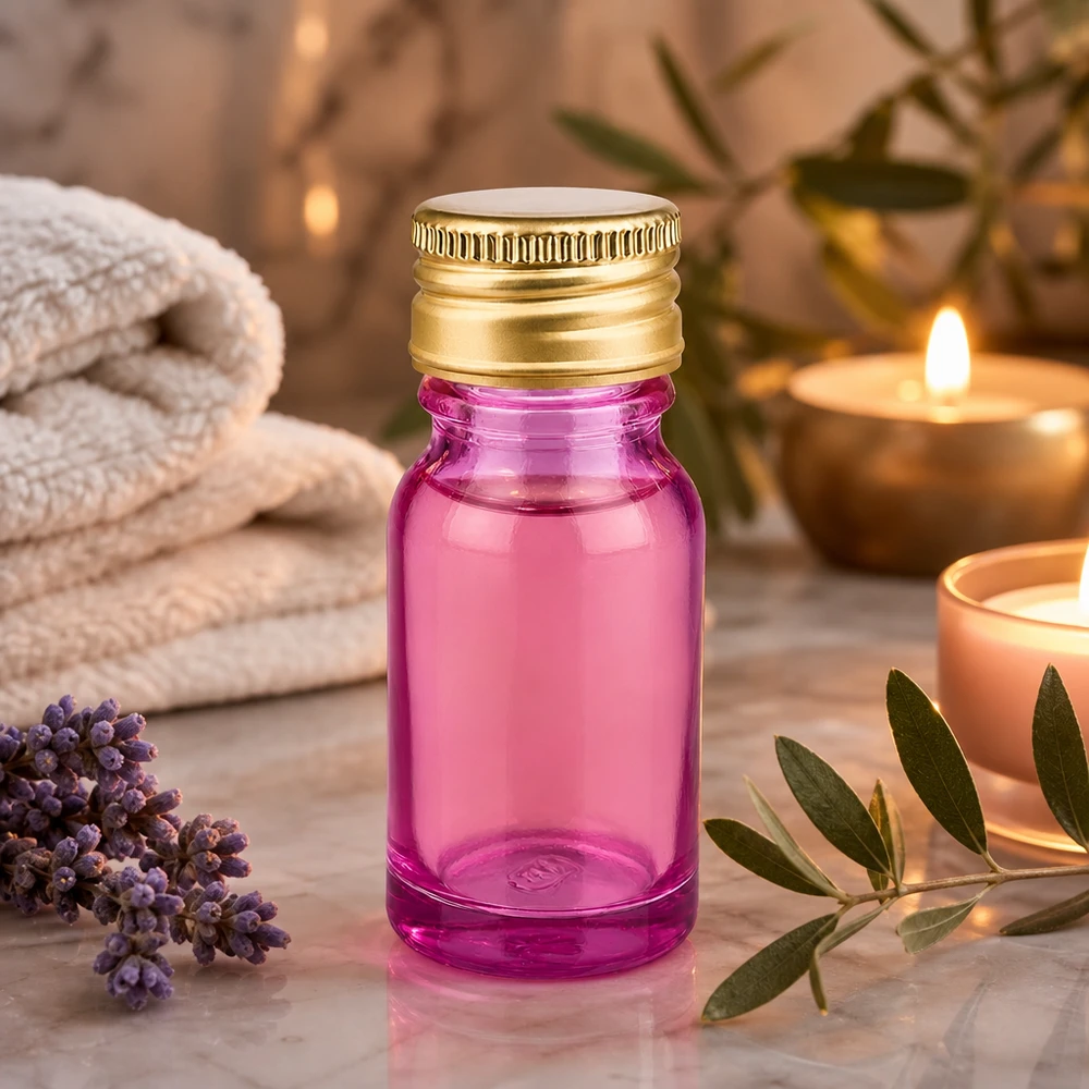 10ml Flasche 11mm Schraubverschluss Alu-Gold Standard PurpleLine. UT18/10 Dekorative 10ml Violettglas-Flasche mit luxuriösem Goldverschluss für edle Produktpräsentation