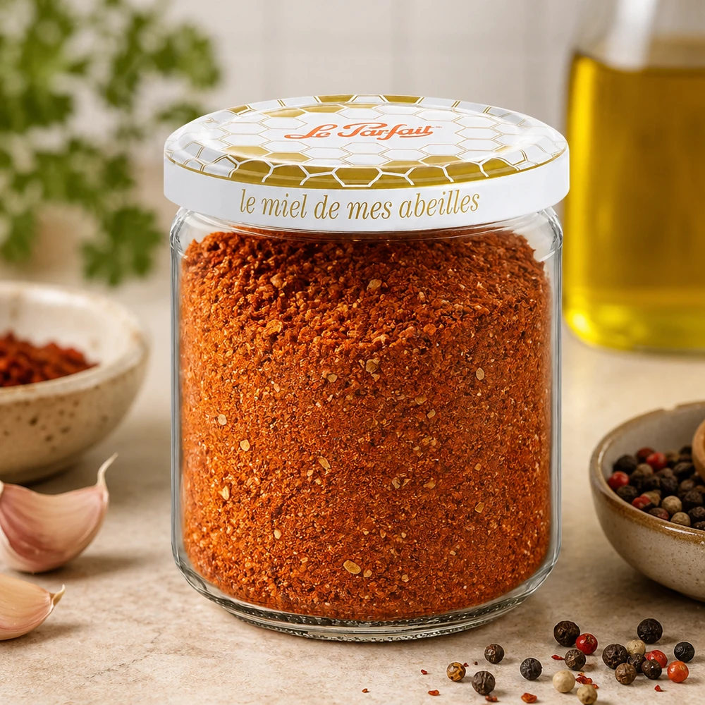 Le Parfait® vaso miele 212 ml Ø63 mm Vasetto per miele Le Parfait da 212 ml riempito con miscela di spezie, aglio, pepe e olio d'oliva.