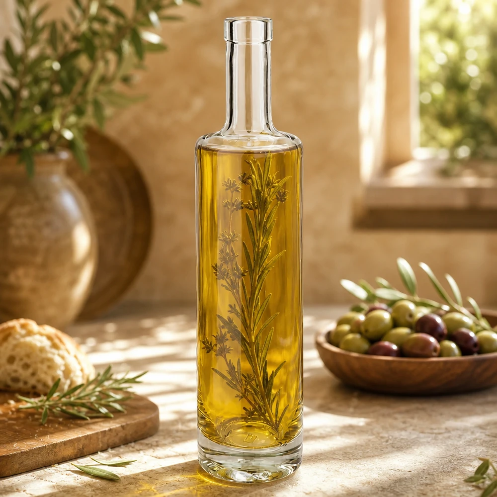 500ml Glasflasche Lina gefüllt mit Kräuteröl Dekoration Küche mediterran Lifestyle Anwendungsbeispiel Bild 2 von 10