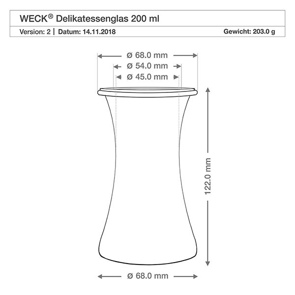 200ml Delikatessenglas WECK RR60 mit Korken natur