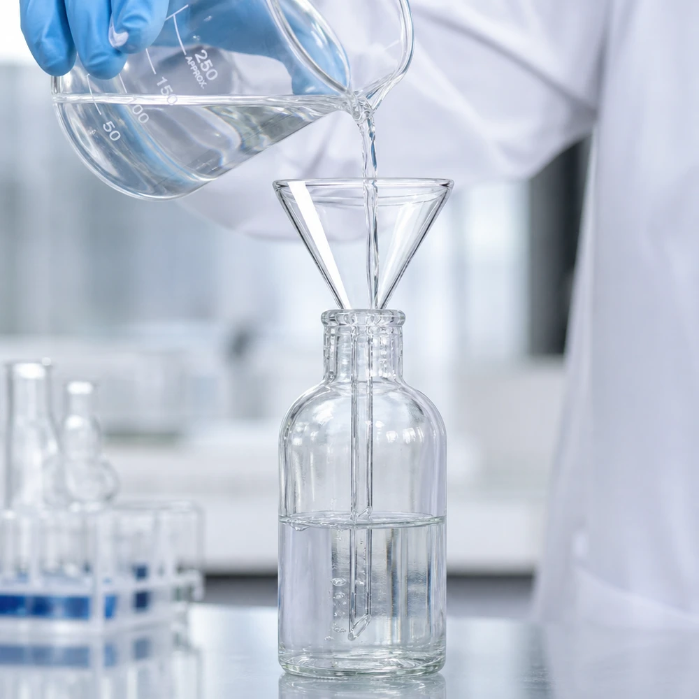 Imbuto di precisione in vetro di 70 mm di diametro con manico corto per applicazioni di laboratorio ed esperimenti professionali