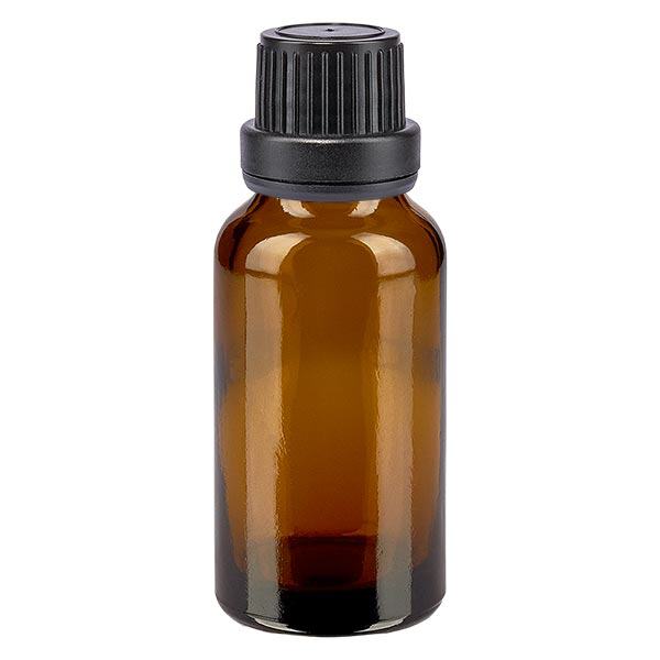Bottiglia da farmacia marrone da 20ml. SV OV nero/11mm ApoGlas Bottiglia da farmacia marrone da 20ml. SV OV nero/11mm ApoGlas