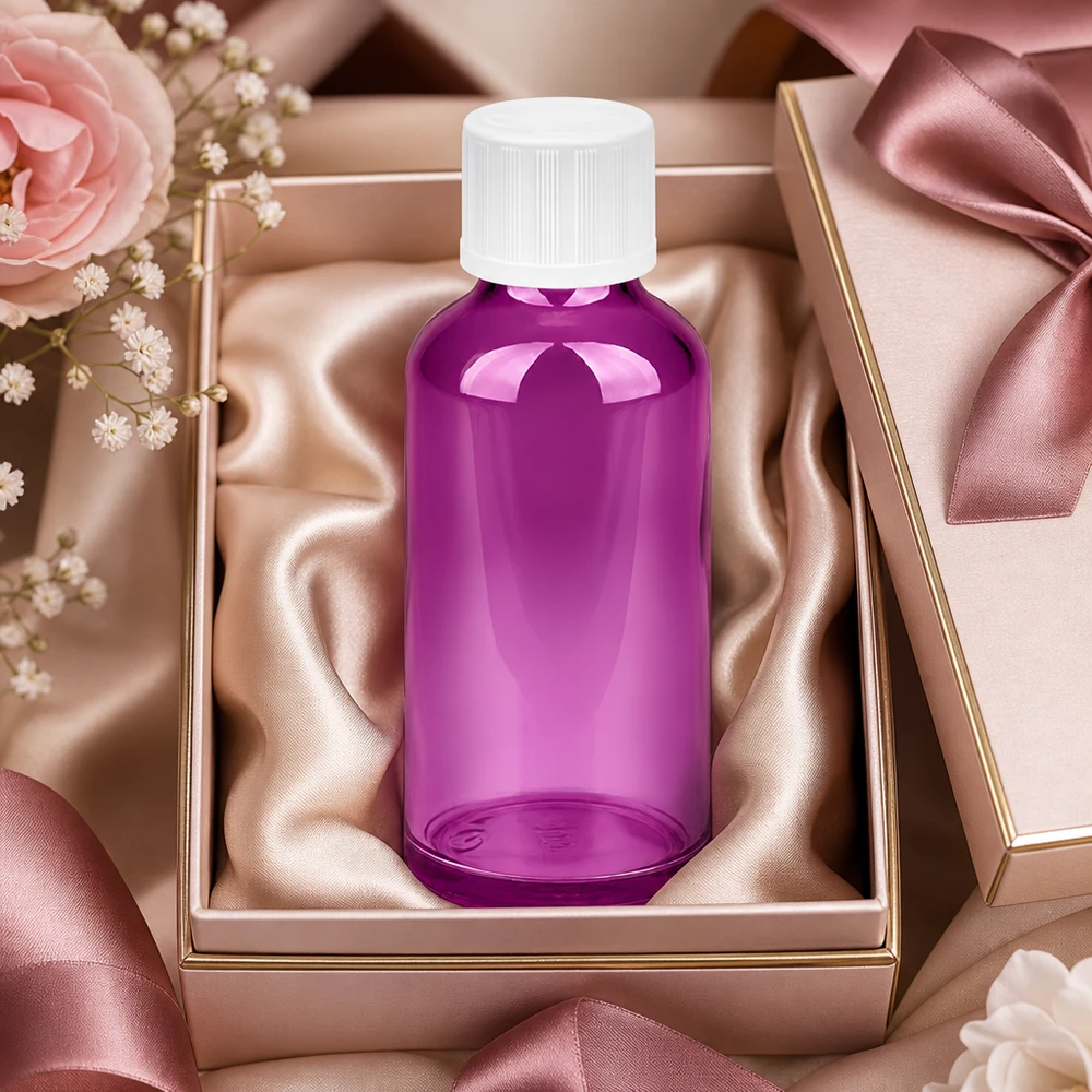 Flacone contagocce da 50 ml 1,2 mm bianco Standard Child-resistant PurpleLine.UT18/50 Flacone contagocce compatto viola da 50 ml con sistema di chiusura STD per un dosaggio preciso del liquido