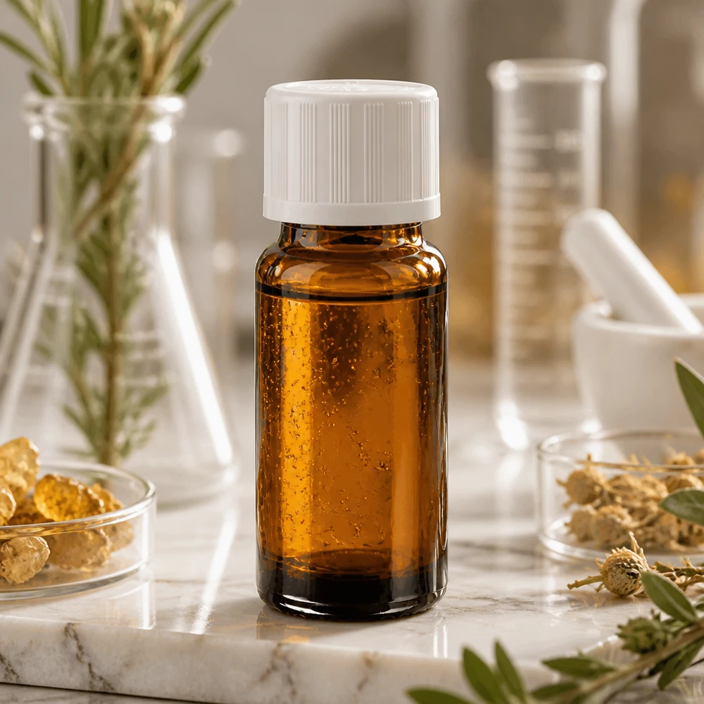 Flacon de pharmacie brun 10ml bouchon vissable blanc sécurité enfant Flacon pharmaceutique de 10 ml en verre brun avec bouchon de sécurité enfant blanc sur fond marbré