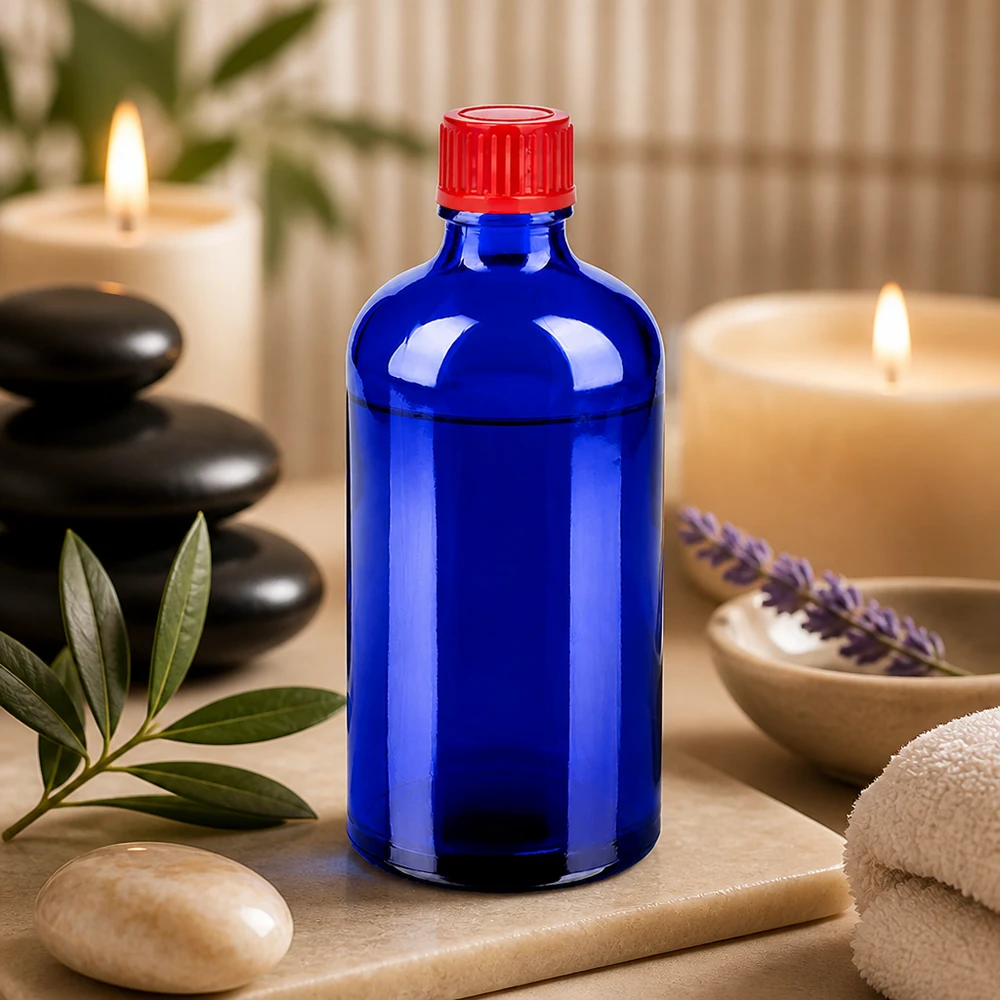 100ml Flasche 11mm Schraubverschluss rot Standard BlueLine UT18/100 Wiederverwendbare 100ml Glasflasche für Tinkturen mit festsitzendem roten Schraubdeckel