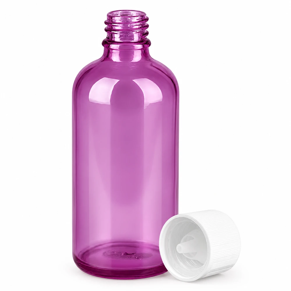 Piccolo flacone contagocce da 100 ml in vetro di alta qualità di colore viola brillante