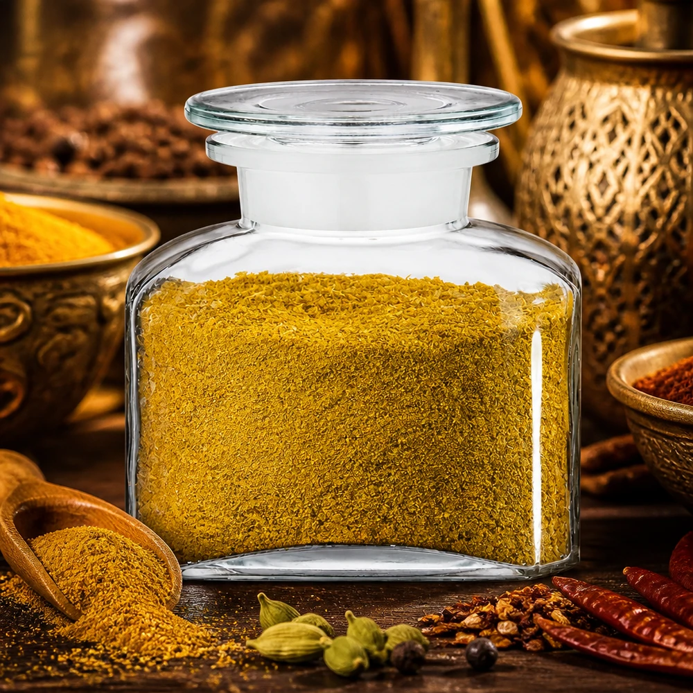 Barattolo trasparente quadrato da 150 ml per spezie, con decorazioni in stile orientale