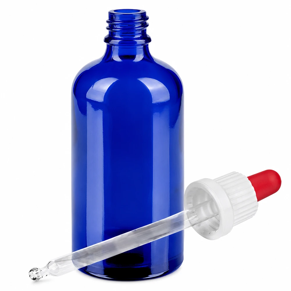 Flacone per pipette da 100 ml bianco/rosso OV BlueLine UT18/100 Bottiglia in vetro blu da 100 ml con pipetta ergonomica per il dosaggio controllato dei liquidi