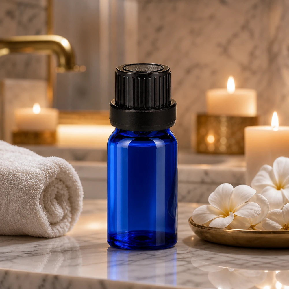 Flacone professionale in vetro blu da 5 ml con erogazione controllata a goccia per farmacia OV BlueLine