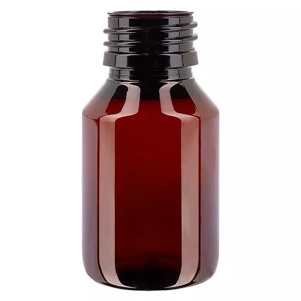 Flacon médical en PET 60 ml ambré, PP28 sans bouchon