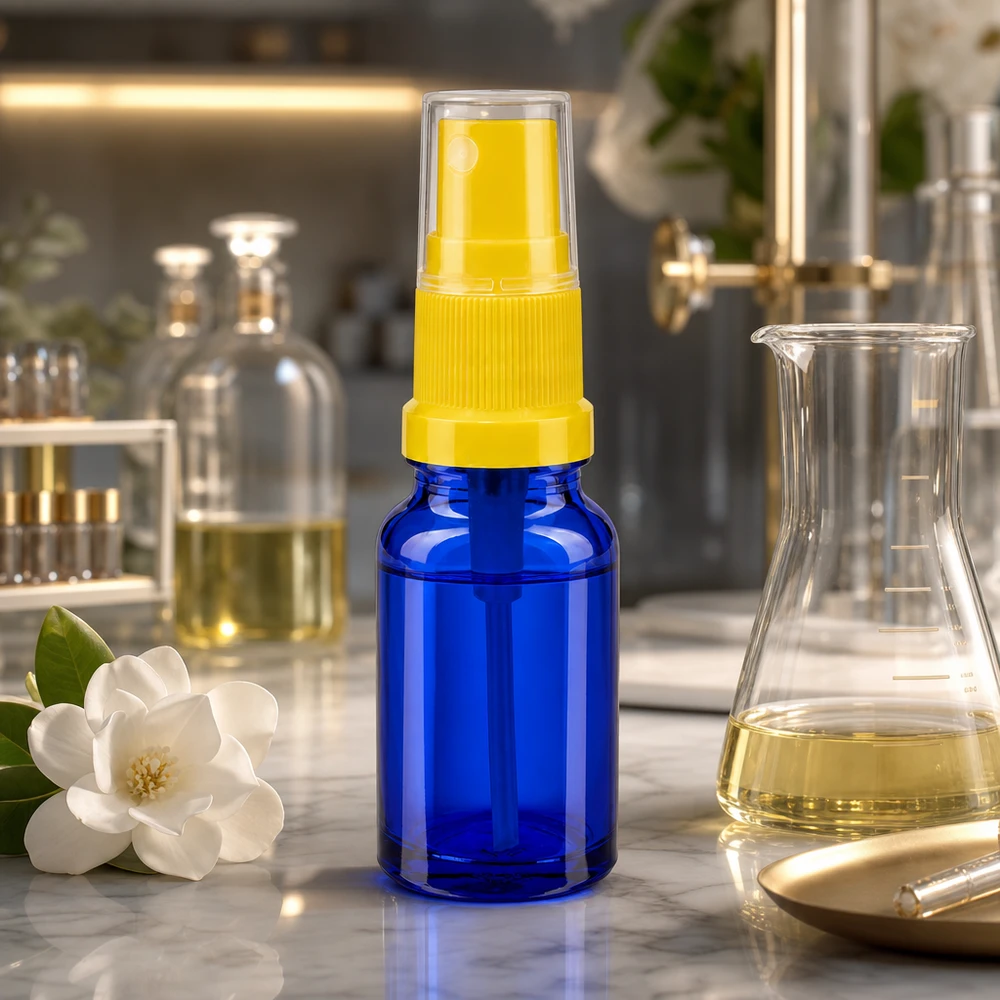 10ml Sprayflasche gelb/transparent Standardverschluss BlueLine UT18/10 Vielseitige 10ml Sprayflasche mit robustem Glas und ergonomischem gelbem Sprühkopf BlueLine