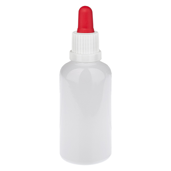 Flacone con pipetta da 50 ml bianco/rosso con tappo di sicurezza WhiteLine UT18/50 Flacone con pipetta da 50 ml bianco/rosso con tappo di sicurezza WhiteLine UT18/50