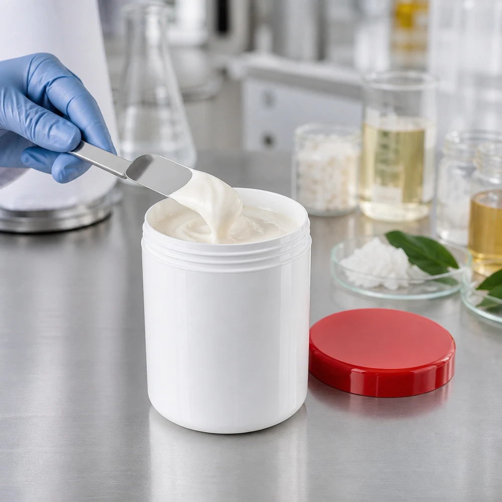 Pot à onguent blanc 250 g avec couvercle rouge (PP) Pot à col large de 250 g, blanc, avec couvercle à vis en PP rouge, pour produits cosmétiques et dermatologiques