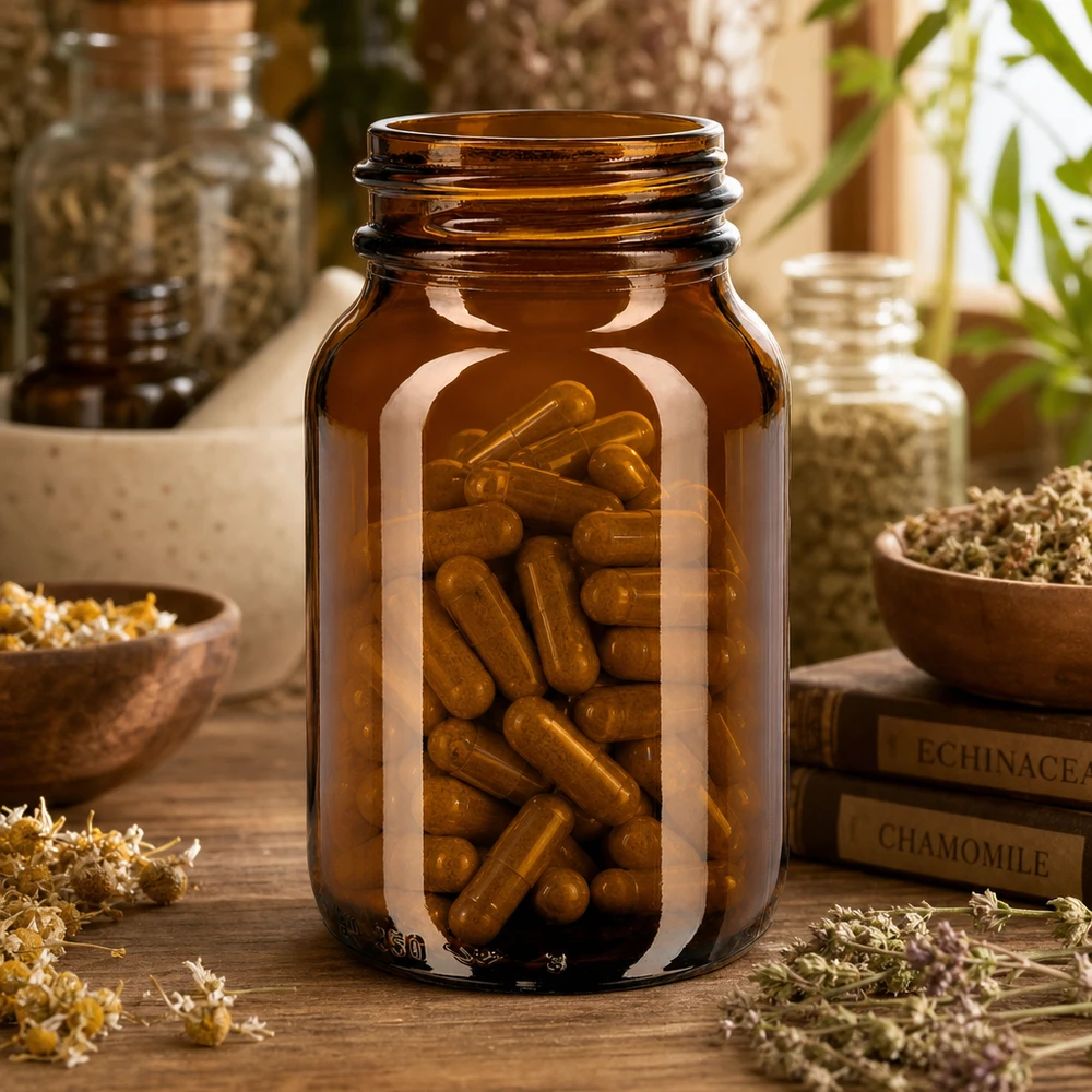 bottiglia a collo largo da 250 ml in vetro ambrato Robusto flacone a collo largo in vetro ambrato da 250 ml per la conservazione sicura degli integratori alimentari
