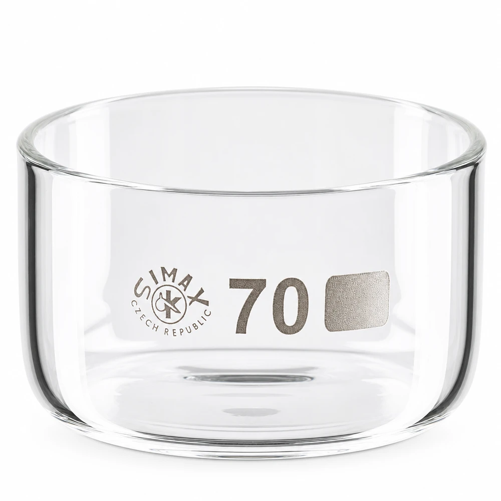Flache runde Laborschale aus klarem Glas 100ml Kristallisierschale ohne Ausguss Simax Czech Republic