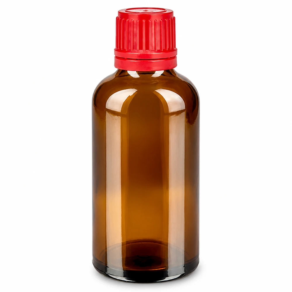 50ml Flasche 11mm Schraubverschluss rot Originalitätsverschluss BrownLine UT18/50 Professionelle 50ml Apothekerflasche BrownLine mit manipulationssicherem Originalitätsverschluss