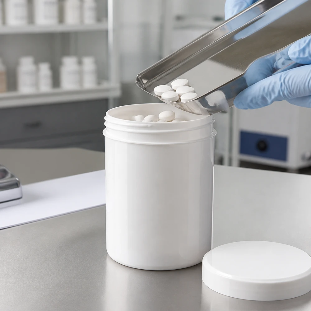 Pot à onguent blanc 800 g avec couvercle blanc (PP) Boîte ronde blanche de 800 g en plastique PP adapté au contact alimentaire, avec couvercle à vis, pour produits pharmaceutiques