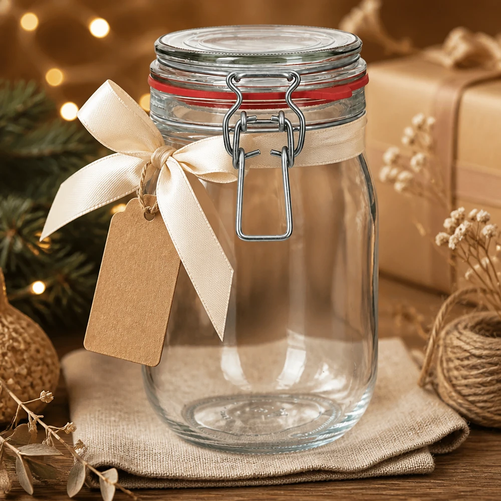 Bocal de conservation de 1 140 ml, type G, avec bouchon à clip UN.. Nachhaltiges 1140ml Vorratsglas mit Bügelverschluss als Alternative zu Plastikdosen