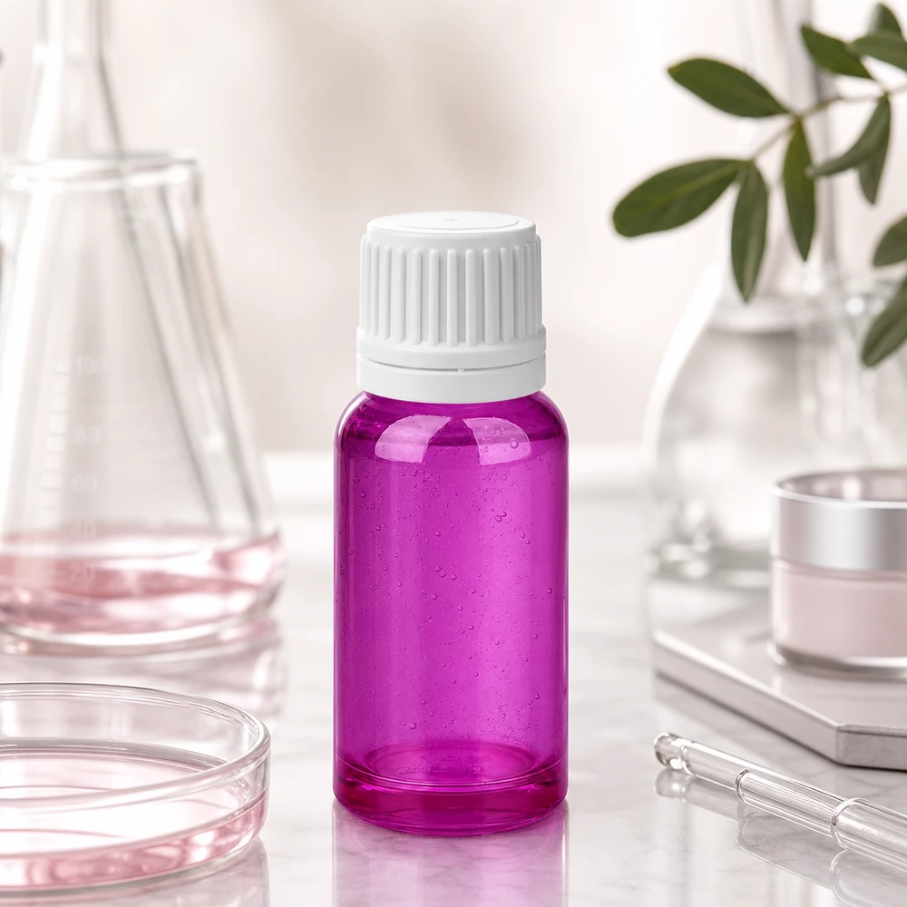 20ml Flasche 11mm Schraubverschluss weiss Originalität Schraubverschlusserschluss PurpleLine UT18/20 Stilvolle 20ml Flasche in leuchtendem Violett mit weißer Kappe für Beauty-Produkte und Öle